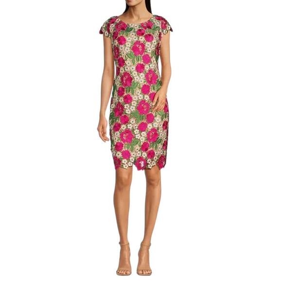Xscape Womens Embroidered Knee Sheath Dress in the Size 14W in Fuchsia Multi - Picture 8 of 9